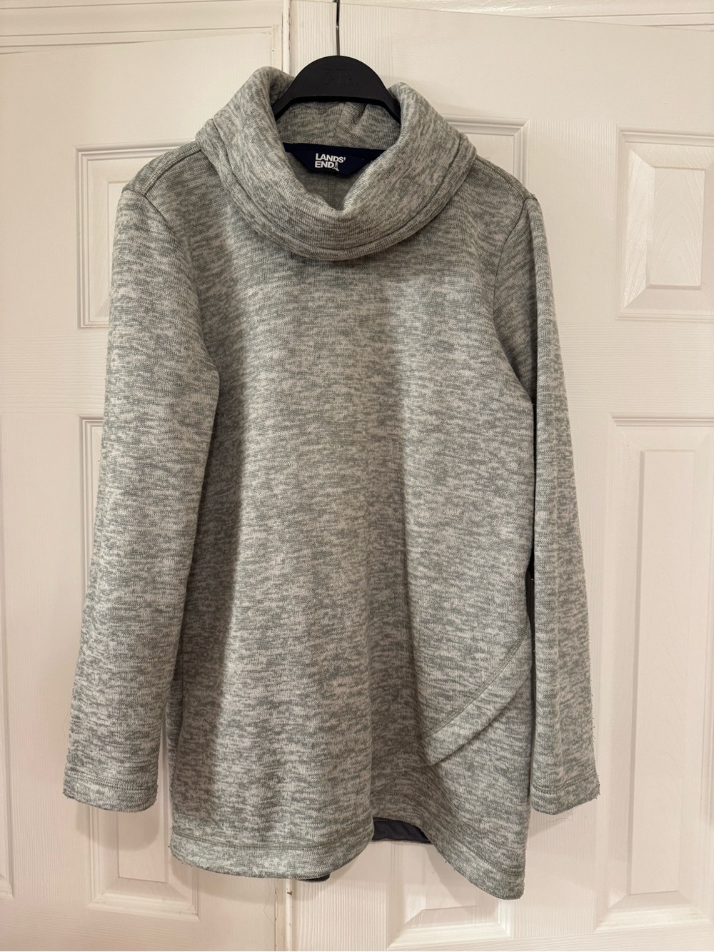 Land's End Fleece Cow Neck Tunic Grey Heathered Sweatshirt Sweater Women M 10-12